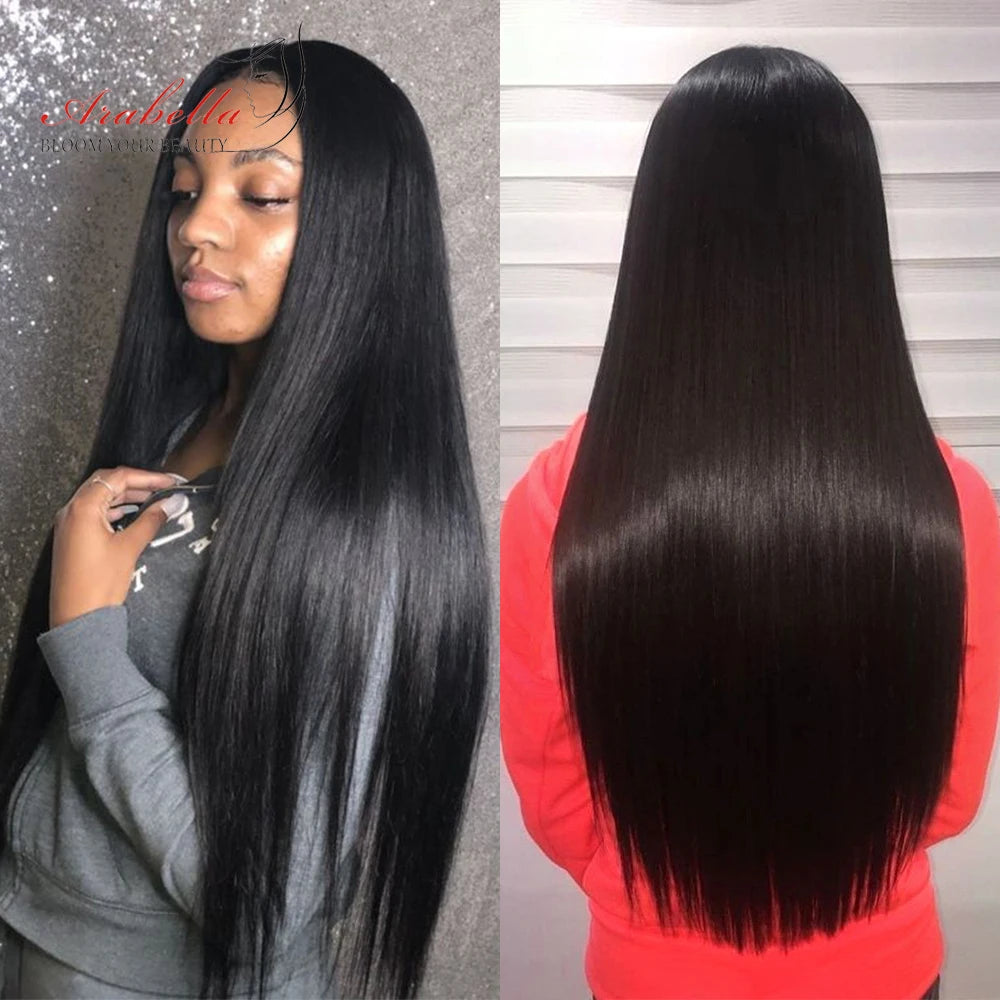 Human Hair Bundles Super Double Drawn Virgin Hair Bundles Arabella Brazilian Bone Straight Hair With 4x4 Transparent LaceClosure