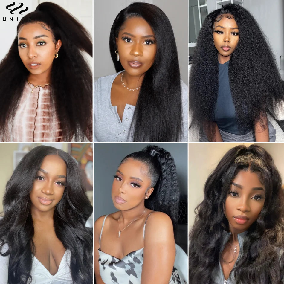 UNice Hair Brazilian Kinky Straight Hair Bundles Human Hair Bundles Remy Human Hair Extensions 1/3/4 Pieces Double Weft