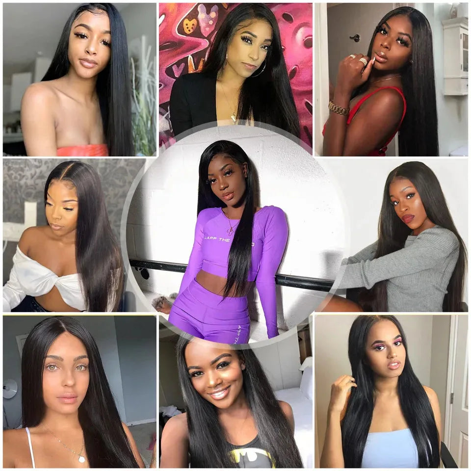 Silk Straight Human Hair Bundles With 13x4 HD Lace Frontal With Extensions Brazilian Weavings 3 Bundles With Closure for Women