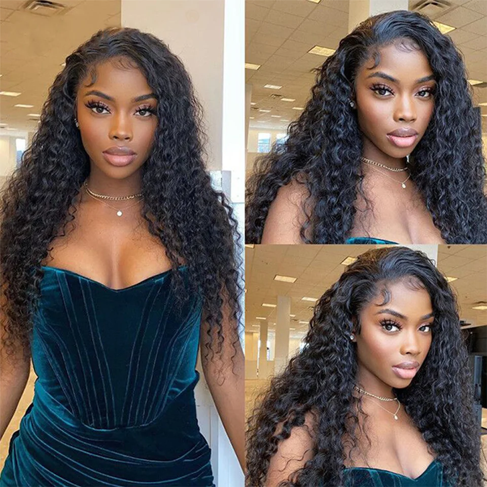 Curly Transparent Lace Frontal 13*4 Remy Human Hair Extension Pre Plucked Bleached Knots Lace Frontal Closure Water Wave Curly