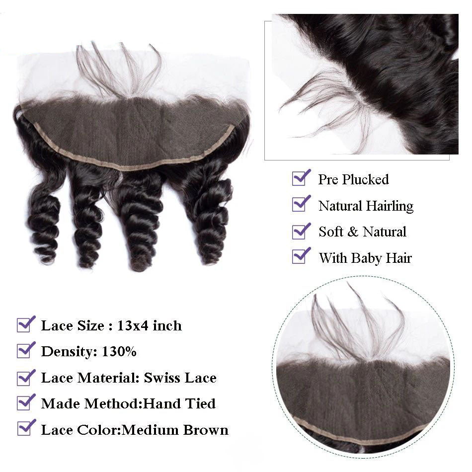 12A Brazilian Loose Wave Bundles With 13x4 Lace Frontal 100% Virgin Human Hair Loose Wave Bundles With 4x4 Closure Natural Color