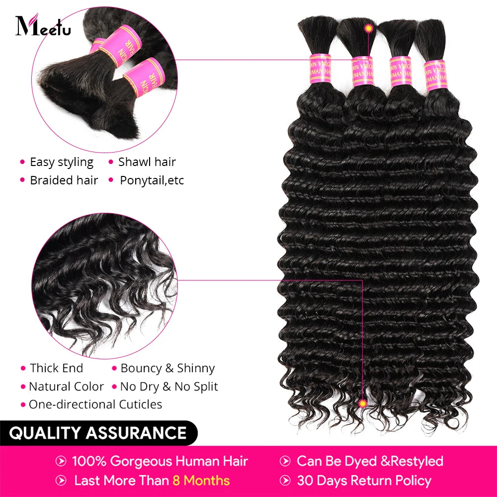 Bulk Human Hair For Braiding No Weft Deep Wave Micro Braids Human Hair Bulk Brazilian Remy Human Hair Extension 100% Unprocessed