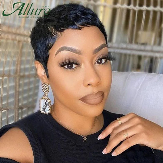 Short Black Pixie Cut Human Hair Wigs Women Colored T Part Lace Wig Cheap Blonde 613 Ombre Brown Brazilian Remy Hair Wig Allure