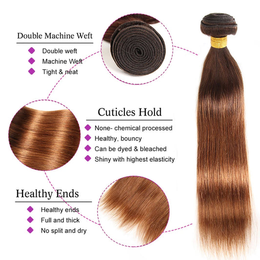 Ombre Bundles With Closure Brazilian Hair Weave Bundles With Closure Brown T4/30 Colored Human Hair Bundles With Closure