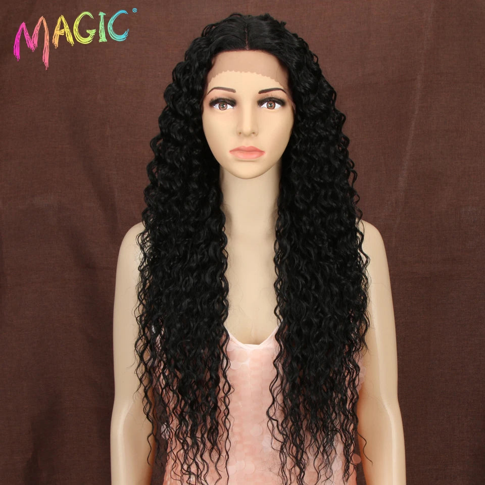 Magic Synthetic Lace Wig Wave Wigs Omber Blonde Wig High Temperature Fiber Curly Hair Wigs For Women Cosplay Lace Front Wig
