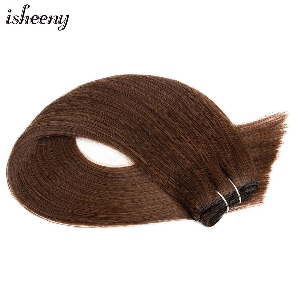 Isheeny Human Hair Weft Brazilian Remy Human Hair Bundles Sew In Hair Weaves Black Brown Blonde Straight Natural Hair