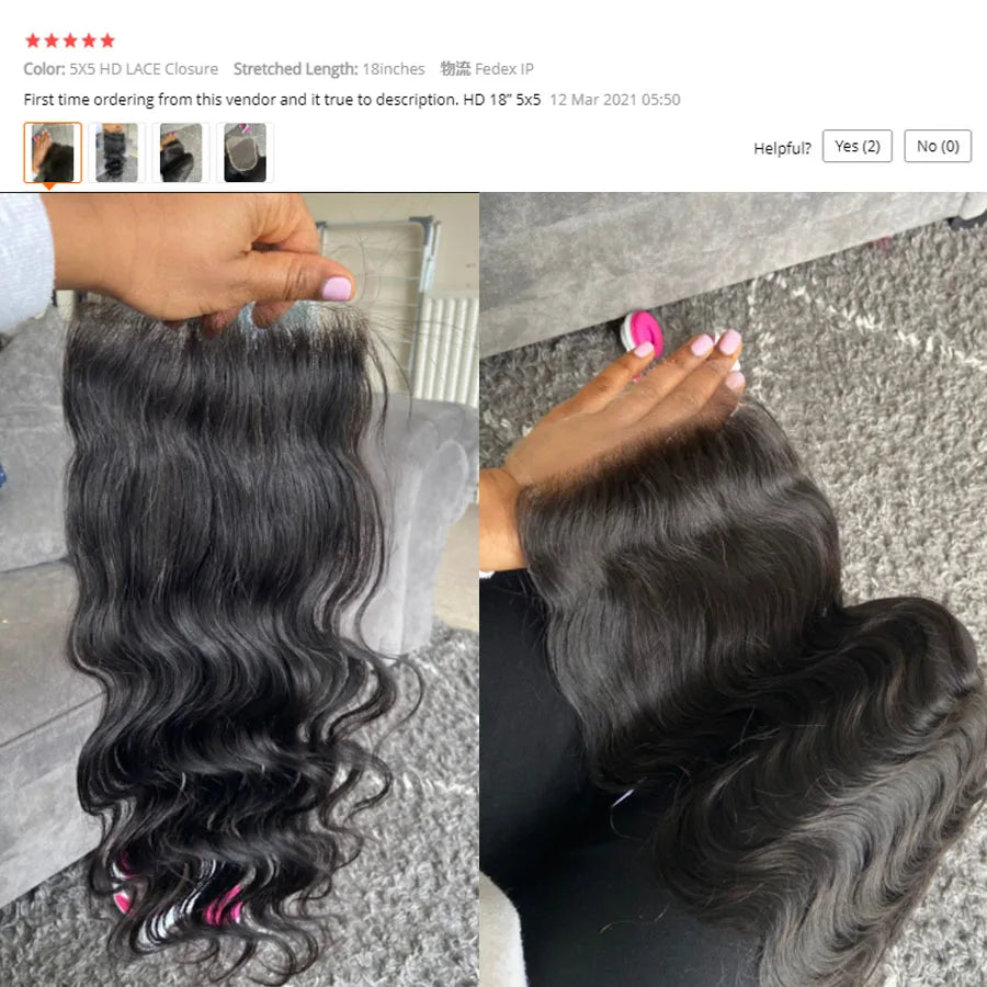 Invisible HD Lace Frontal Closure 5x5 Lace Closure Only Pre-plucked Body Wave Remy Human Hair Melt Skins HD Lace For Black Women