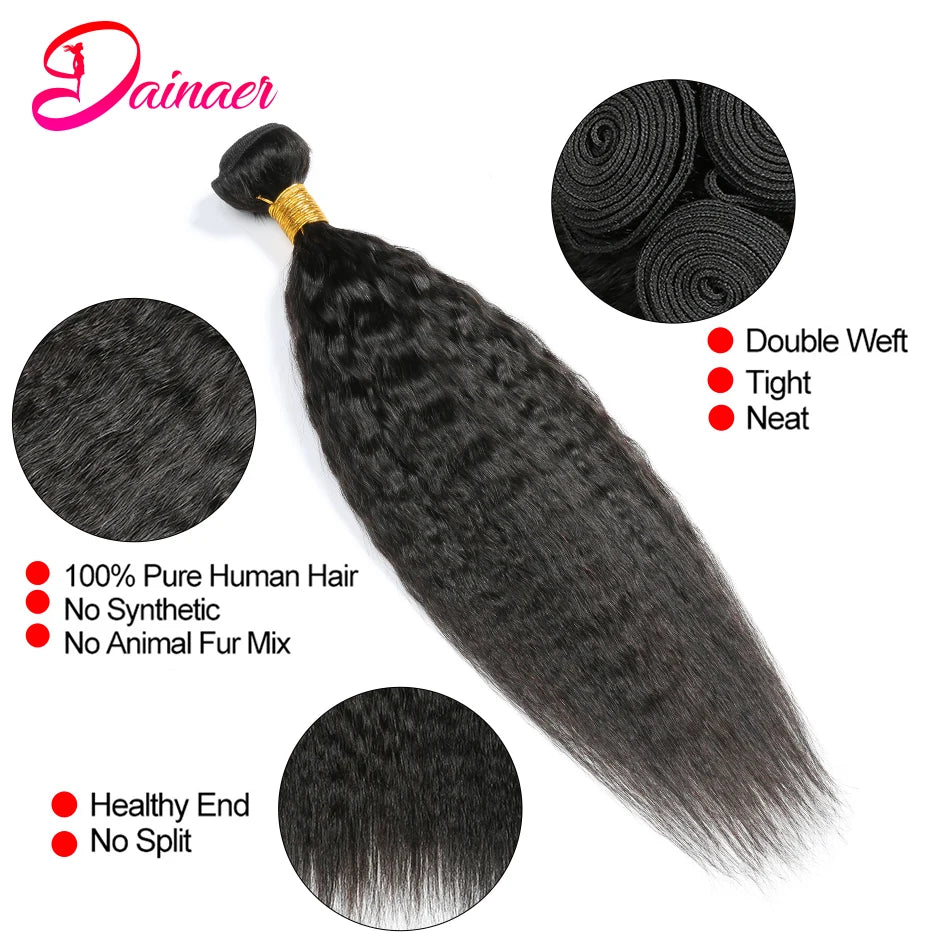 Peruvian Kinky Straight Bundles 3/4 Lot 100% Human Hair Bundles Remy Hair Extensions Human Hair Yaki Straight Hair Bundles