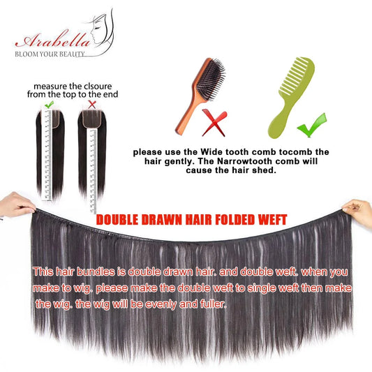 Human Hair Bundles Super Double Drawn Virgin Hair Bundles Arabella Brazilian Bone Straight Hair With 4x4 Transparent LaceClosure