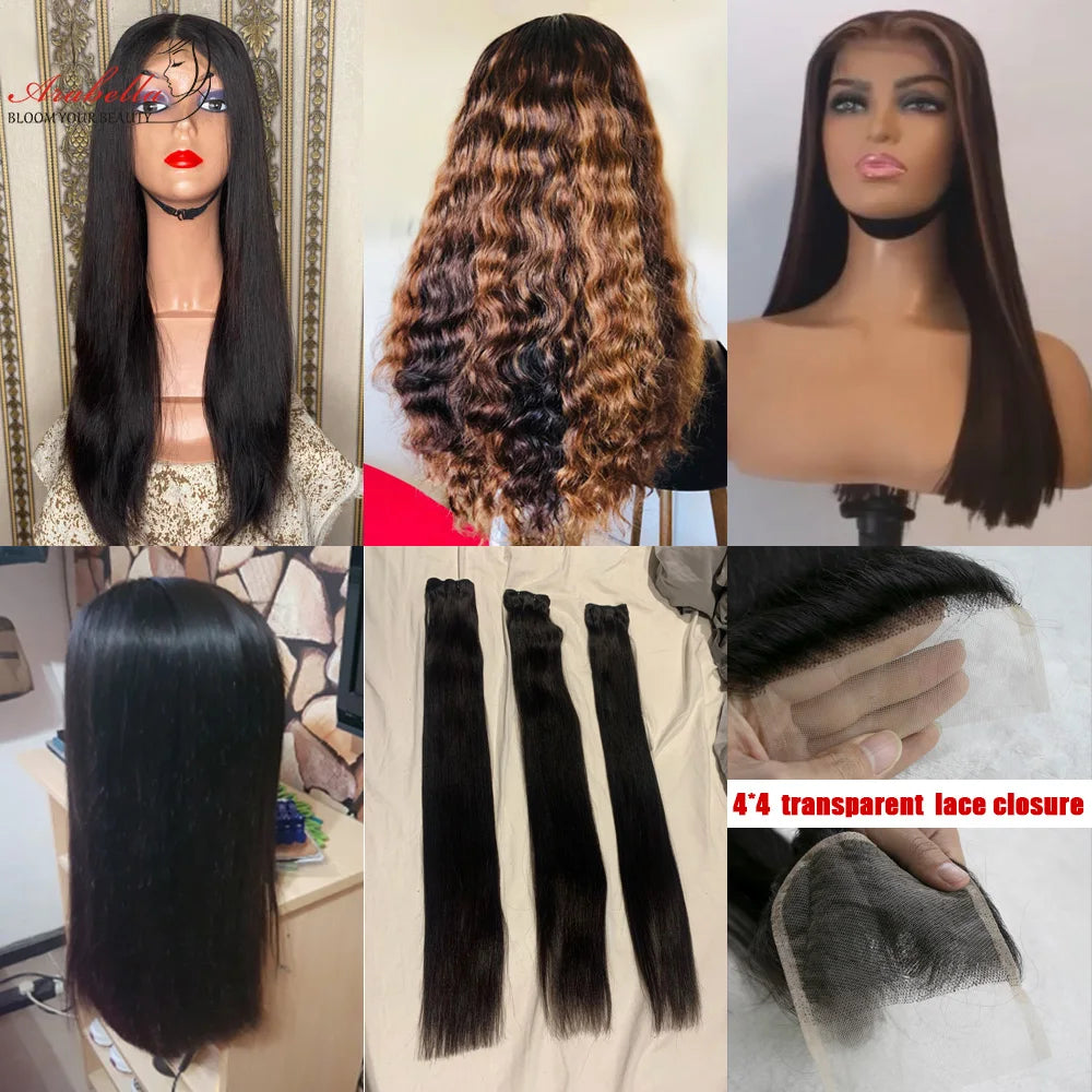 Human Hair Bundles Super Double Drawn Virgin Hair Bundles Arabella Brazilian Bone Straight Hair With 4x4 Transparent LaceClosure