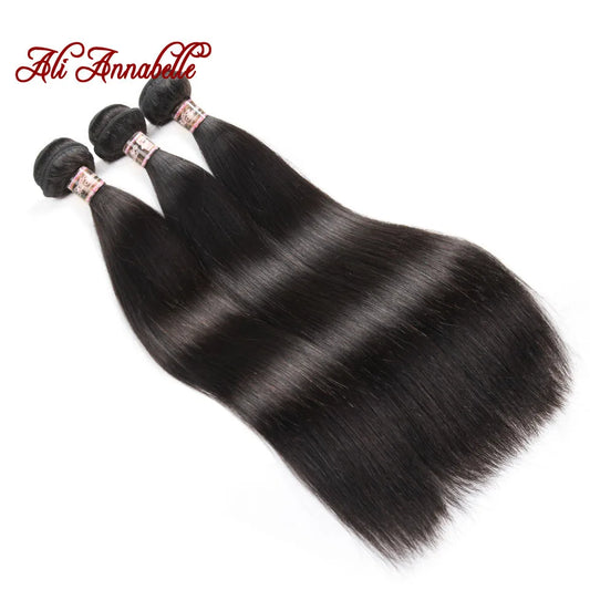 ALI ANNABELLE Straight Human Hair Bundles 30 28 26 Inch 1 3 4 Bundles Deals Natural Color Long Peruvian Hair Weave Bundles