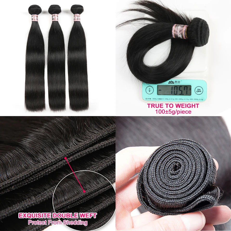 ALI ANNABELLE Straight Human Hair Bundles 30 28 26 Inch 1 3 4 Bundles Deals Natural Color Long Peruvian Hair Weave Bundles