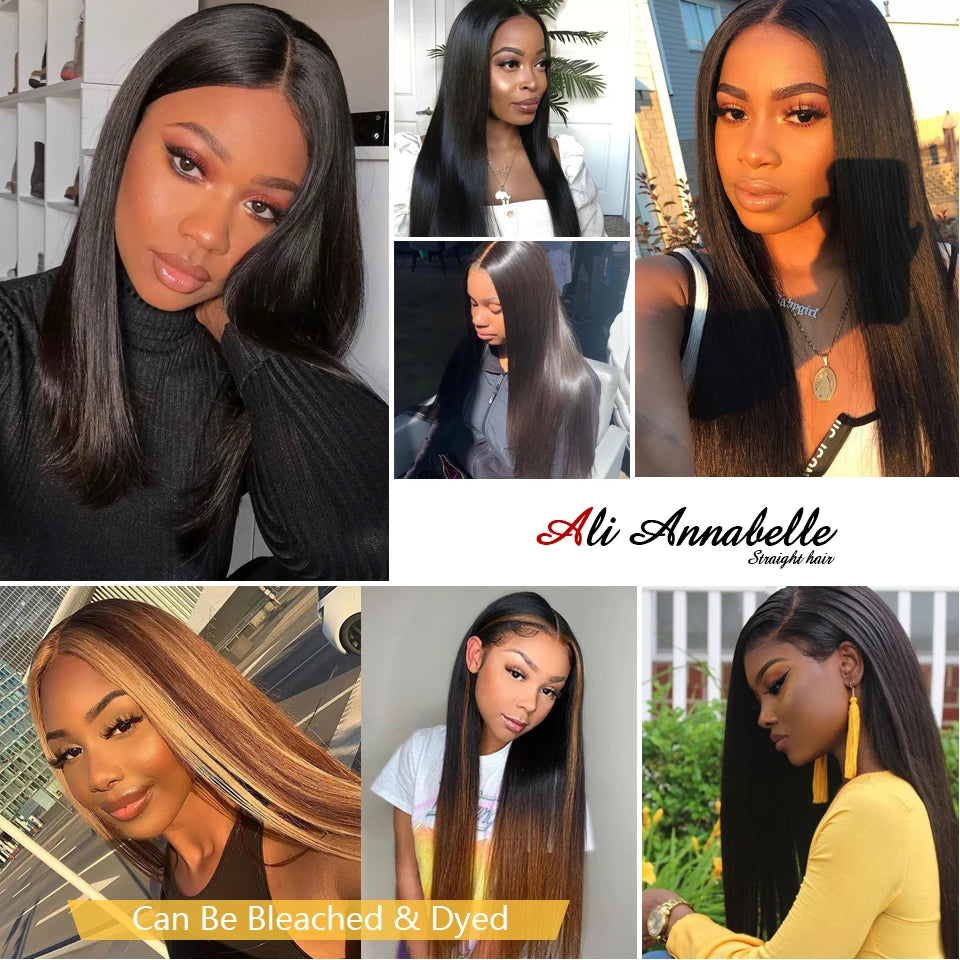ALI ANNABELLE Straight Human Hair Bundles 30 28 26 Inch 1 3 4 Bundles Deals Natural Color Long Peruvian Hair Weave Bundles