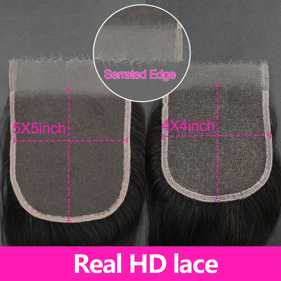 Invisible HD Lace Frontal Closure 5x5 Lace Closure Only Pre-plucked Body Wave Remy Human Hair Melt Skins HD Lace For Black Women