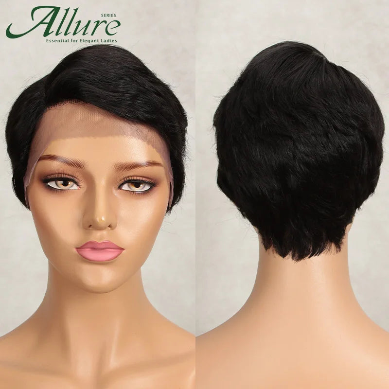 Short Black Pixie Cut Human Hair Wigs Women Colored T Part Lace Wig Cheap Blonde 613 Ombre Brown Brazilian Remy Hair Wig Allure