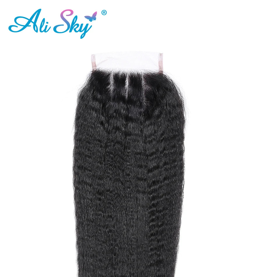 5x5 Lace Closure Kinky Straight Frontal Closure Pre Plucked With Baby Hair Bleached Knots Virgin Unprocessed Hair Yaki Straight