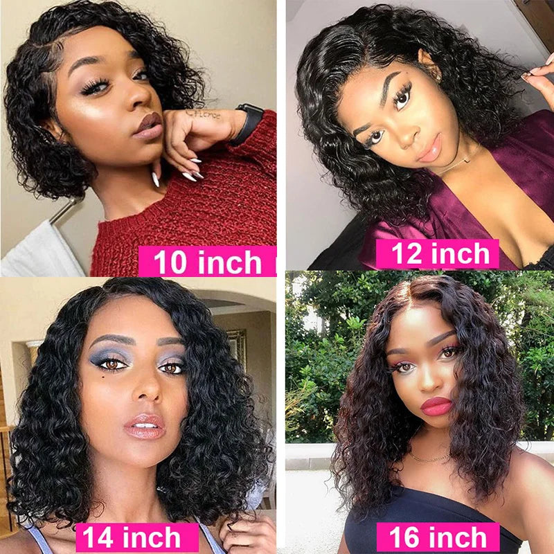 SVT Malaysian Water Wave Bob Wigs 4x4 Lace Closure Human Hair Wigs 180% Density Short Curly Cheap Bob Lace Wig For Black Women