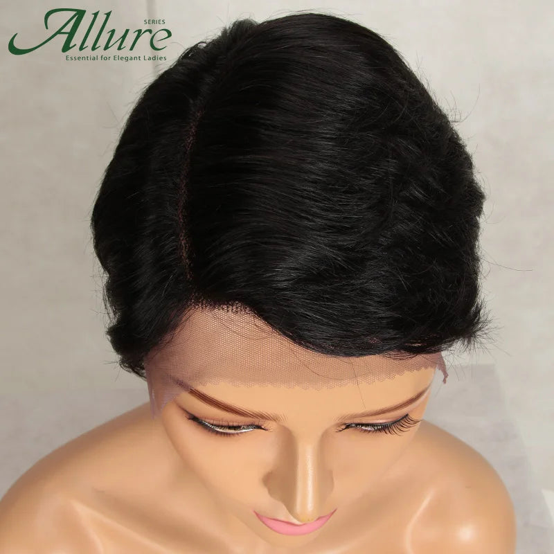 Short Black Pixie Cut Human Hair Wigs Women Colored T Part Lace Wig Cheap Blonde 613 Ombre Brown Brazilian Remy Hair Wig Allure