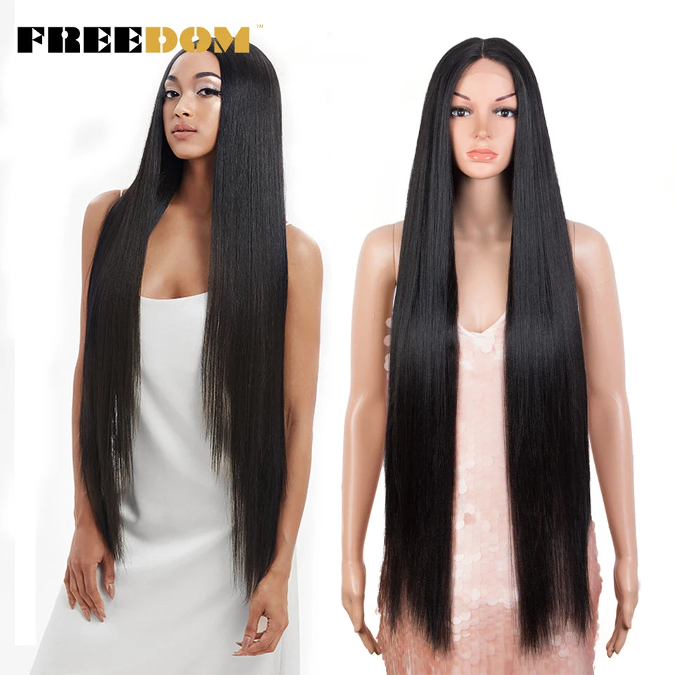 FREEDOM Synthetic Lace Wig 38 Inch Deep Part Long Straight Wig Ombre Pink Cosplay Wigs Synthetic Lace Front Wigs For Black Women