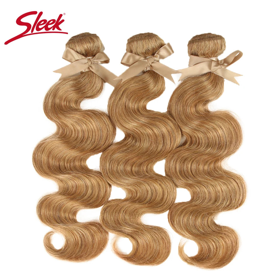 Sleek Blonde 27 Colored Hair Brazilian Body Wave Natural Remy Human Hair Bundles 8 To 26 Inches Sold By 1/3/4 Hair Extension