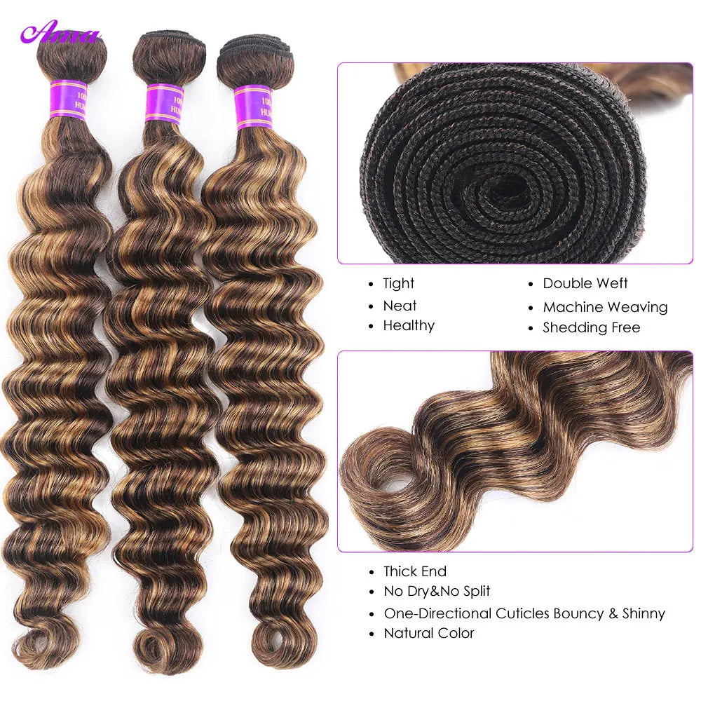 Ama Highlight Bundles With Frontal Loose Deep Wave Bundles With Frontal 13x4 inch Human Hair Bundles With Fronal Pre Plucked