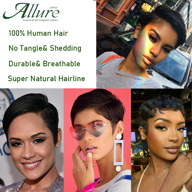 Short Black Pixie Cut Human Hair Wigs Women Colored T Part Lace Wig Cheap Blonde 613 Ombre Brown Brazilian Remy Hair Wig Allure