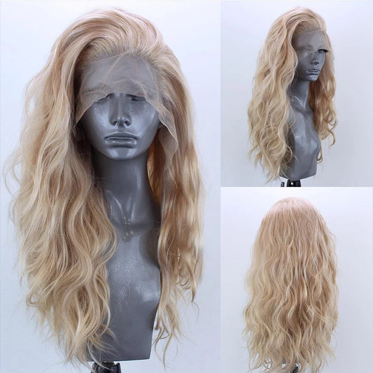 Marquesha 13*4 Curly Synthetic Lace Front Wig for Women Glueless Heat Resistant Fiber Gloden Blonde Lace  Wig
