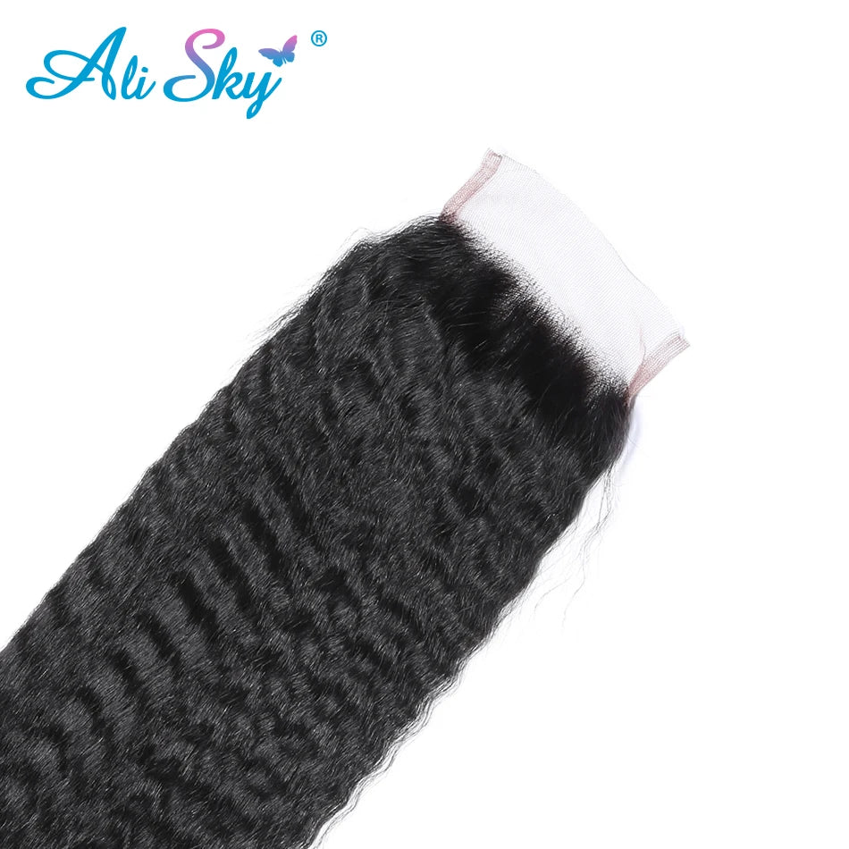 5x5 Lace Closure Kinky Straight Frontal Closure Pre Plucked With Baby Hair Bleached Knots Virgin Unprocessed Hair Yaki Straight