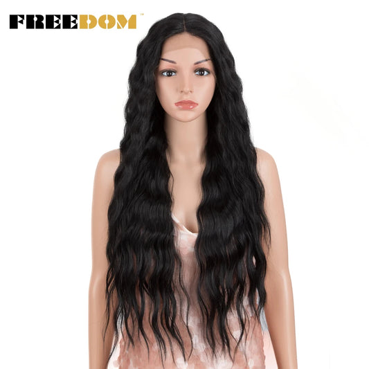 FREEDOM Synthetic Lace Wig Long Deep Wavy Ombre Blonde High Temperature Wigs Synthetic Wigs For Black Women Cosplay Wigs