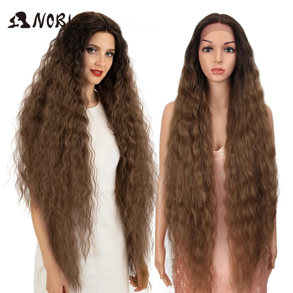 Noble Cosplay Wig Synthetic Lace Part Wig Long Curly 42Inch Cosplay Wig Blonde Ombre Lace Wig for Black Women Synthetic Lace Wig