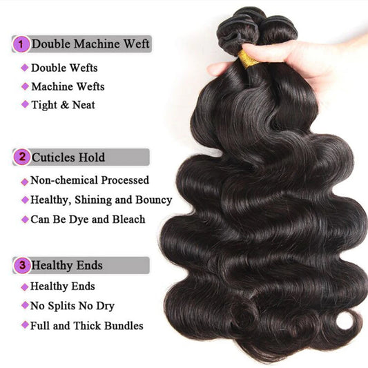 Brazilian Body Wave 3/4Bundles With 4x4 Closure 100% Human Hair Bundles With Lace Closure Virgin Hair Weave Extension For Women