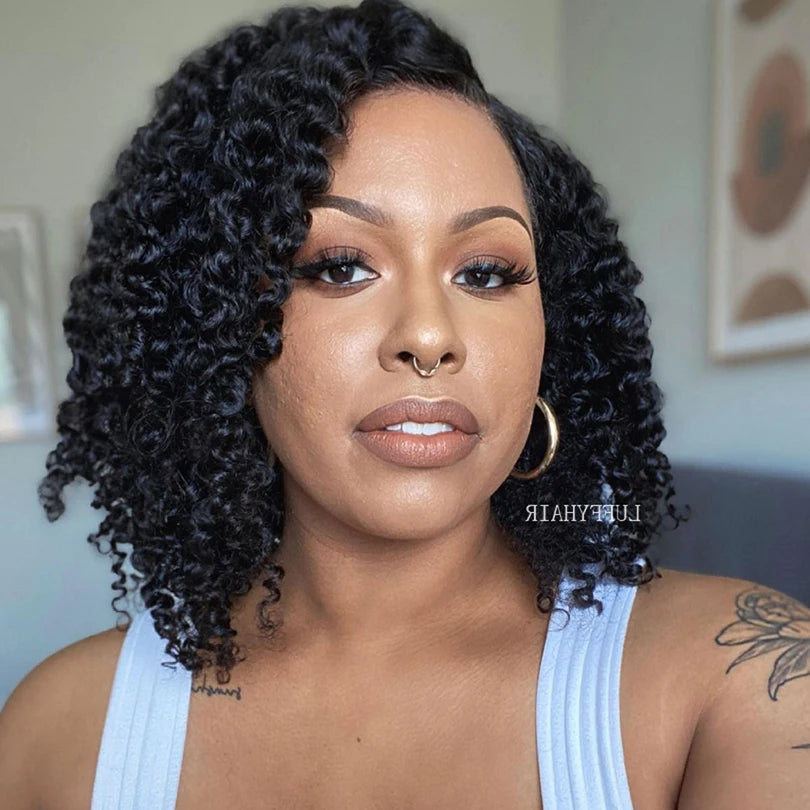 16inch 180% Density Kinky Curly Silk Base Full Lace Wig Glueless Peruvian Curly Silk Top Full Lace Human Hair Wigs For Women