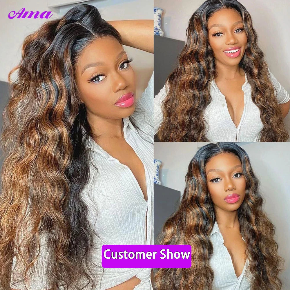 Ama Highlight Bundles With Frontal Loose Deep Wave Bundles With Frontal 13x4 inch Human Hair Bundles With Fronal Pre Plucked