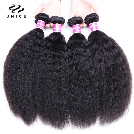 UNice Hair Brazilian Kinky Straight Hair Bundles Human Hair Bundles Remy Human Hair Extensions 1/3/4 Pieces Double Weft