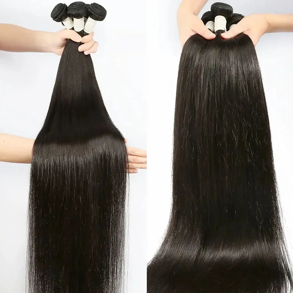 Silk Straight Human Hair Bundles With 13x4 HD Lace Frontal With Extensions Brazilian Weavings 3 Bundles With Closure for Women