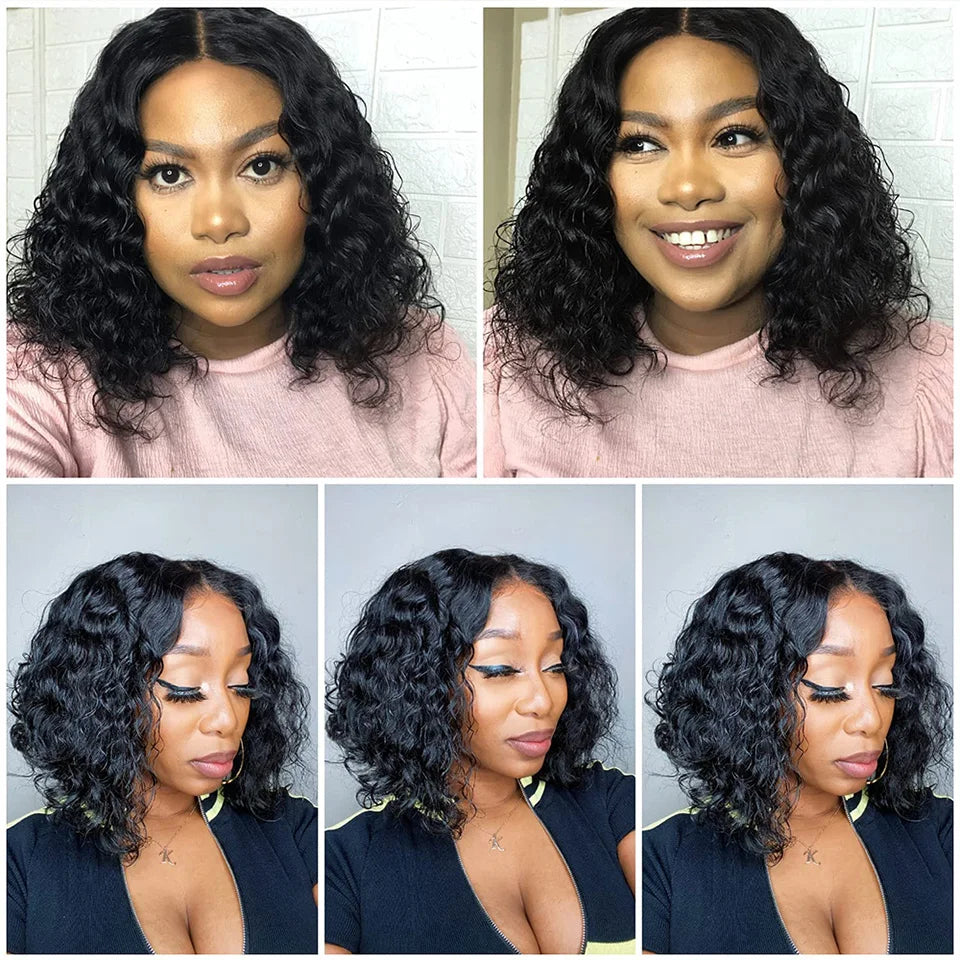 SVT Malaysian Water Wave Bob Wigs 4x4 Lace Closure Human Hair Wigs 180% Density Short Curly Cheap Bob Lace Wig For Black Women