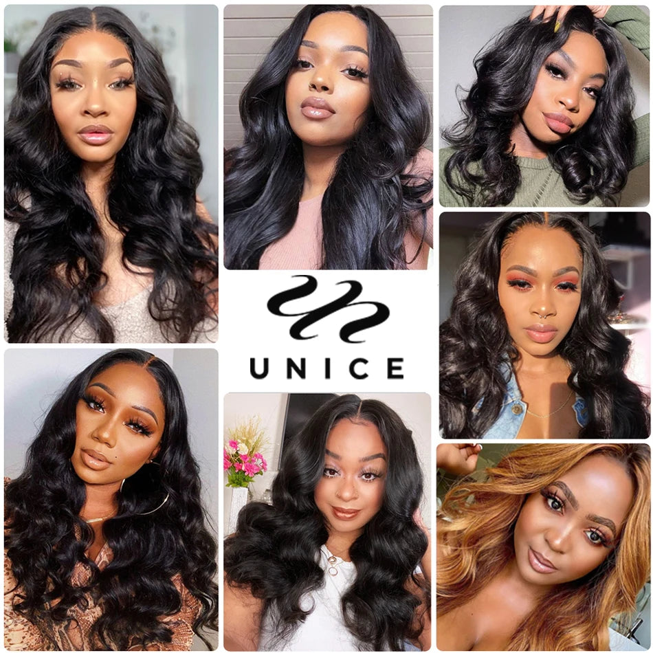 UNICE Hair Body Wave Bundles With 5X5 HD Lace Closure Human Hair Bundles With 4X4 Lace Closure 8-30 Inch Human Hair Weave Bundle