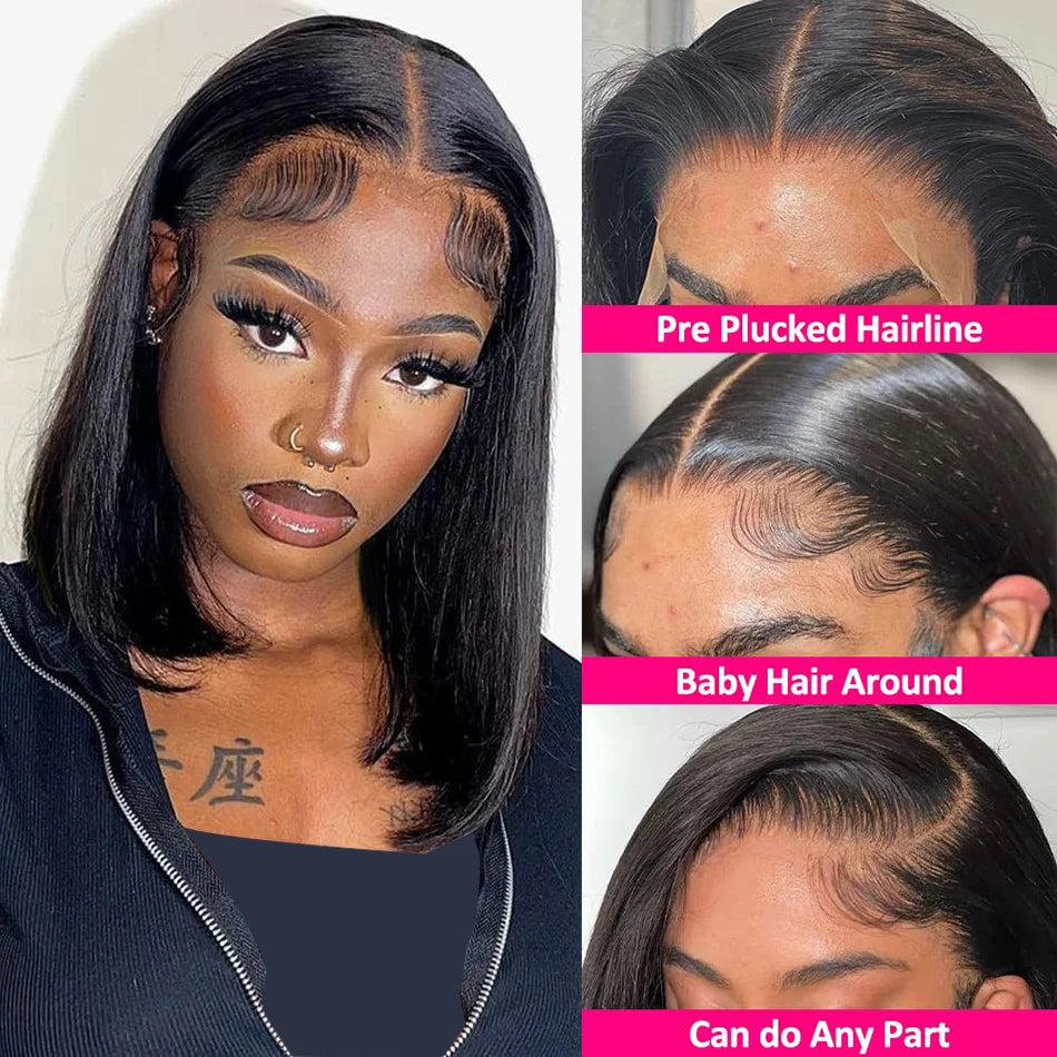 Wiggogo Short Bob Wig Lace Front Human Hair Wigs 13X4 Hd Lace Frontal Wig Straight Human Hair Wigs Glueless Wig 4x4 Closure Wigs