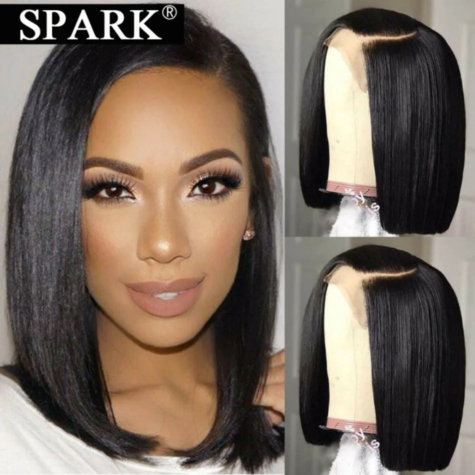 Spark Short Straight Bob Wig 99J Colored Bob Peruvian Human Hair Side Part Lace Frontal Natural Black1B Transparent Lace Bob Wig