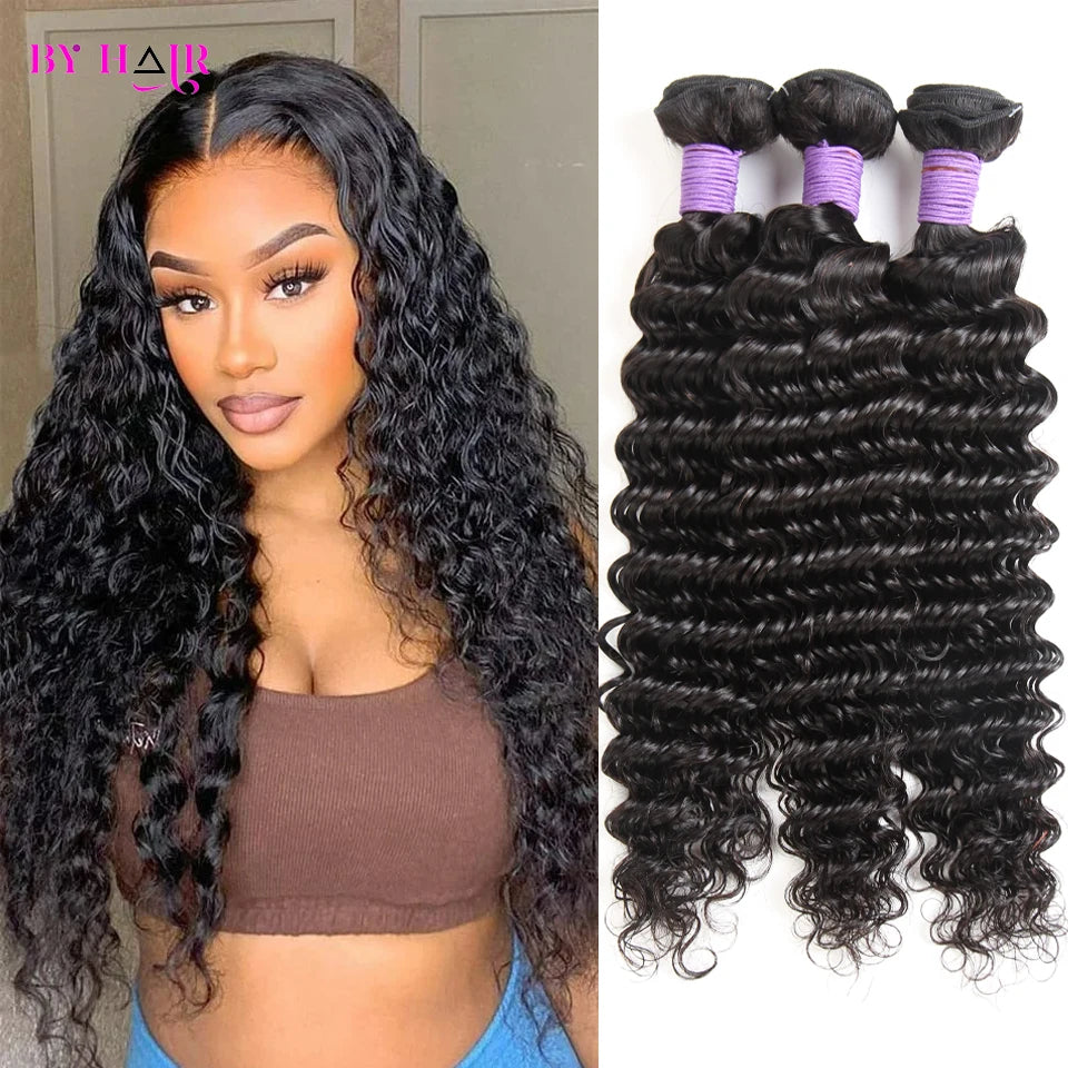Deep Wave Bundles 100% Human Hair 28 30 32 Inch Brazilian Remy Weave Hair Extensions For Women Raw Hair Weave 3/4 Bundles Deal