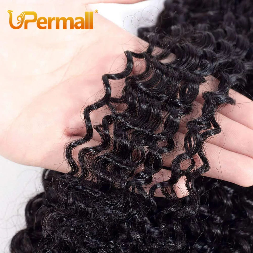 Upermall Deep Wave HD Transparent 13x4 Lace Frontal & Swiss 4×4 Closure Brazilian Remy Human Hair Pre Plucked Can Be Bleached