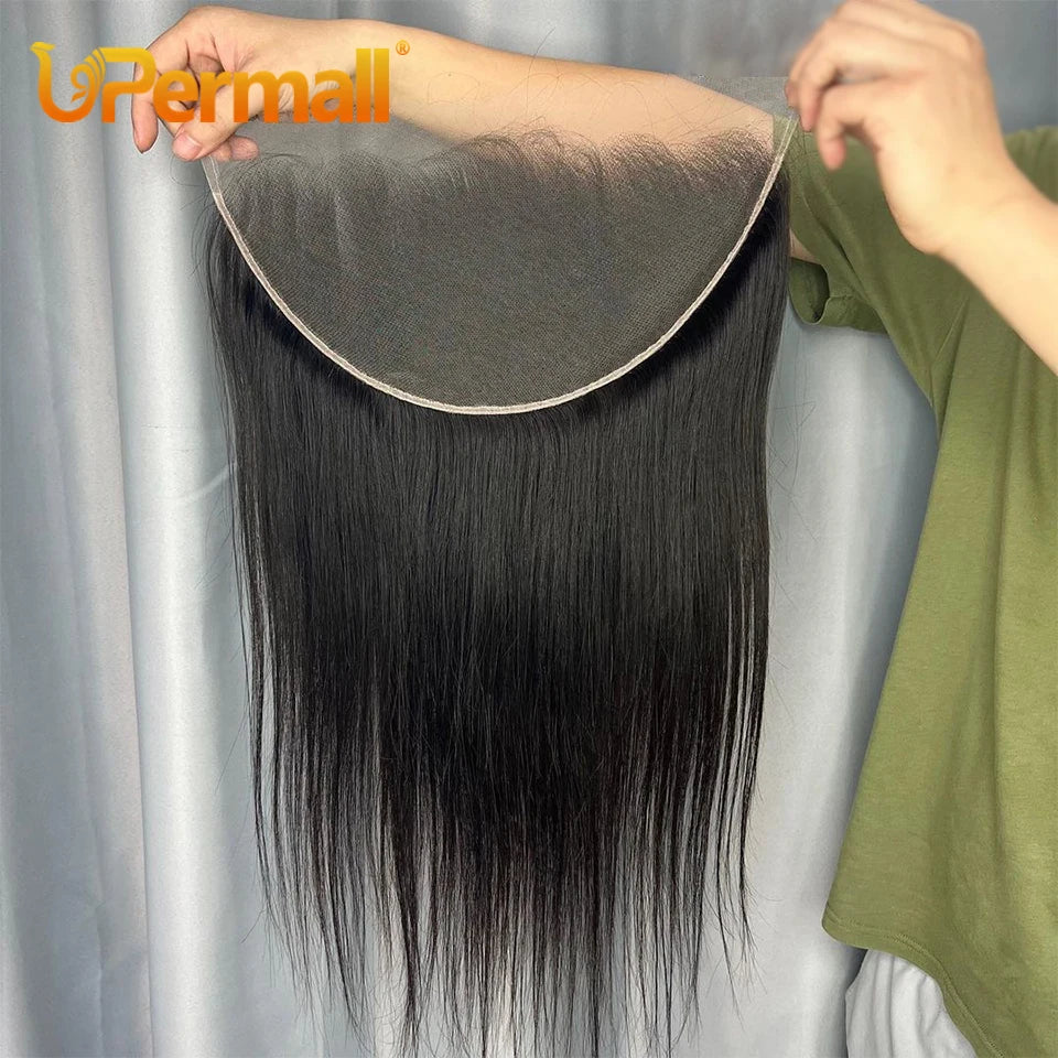 Upermall HD 13x6 13x4 Lace Frontal Straight Pre Plucked 4X4 5x5 6x6 Swiss Full Closure Only Natural Black 100% Remy Human Hair