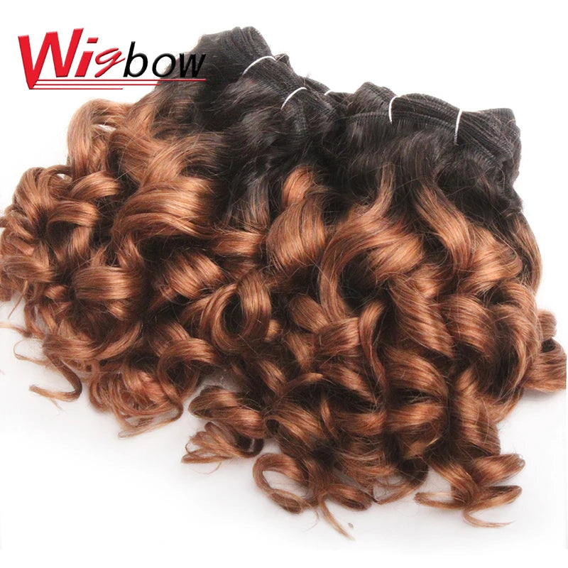 Brazilian Hair Weave Bundles 100% Human Hair Bundles Funmi Hair 6 Pcs Short Curly Hair Bundles Colored Raw Human Hair Extension