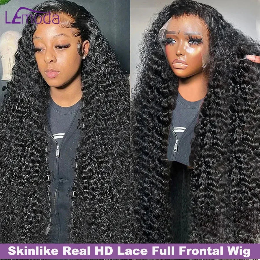 13x6 HD Lace Frontal Wig Deep Wave 250 Density SKINLIKE Real HD Lace Wig Virgin Hair Pre plucked 13x4 Lace Wig Human Hair Lemoda