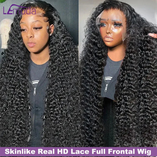 13x6 HD Lace Frontal Wig Deep Wave 250 Density SKINLIKE Real HD Lace Wig Virgin Hair Pre plucked 13x4 Lace Wig Human Hair Lemoda