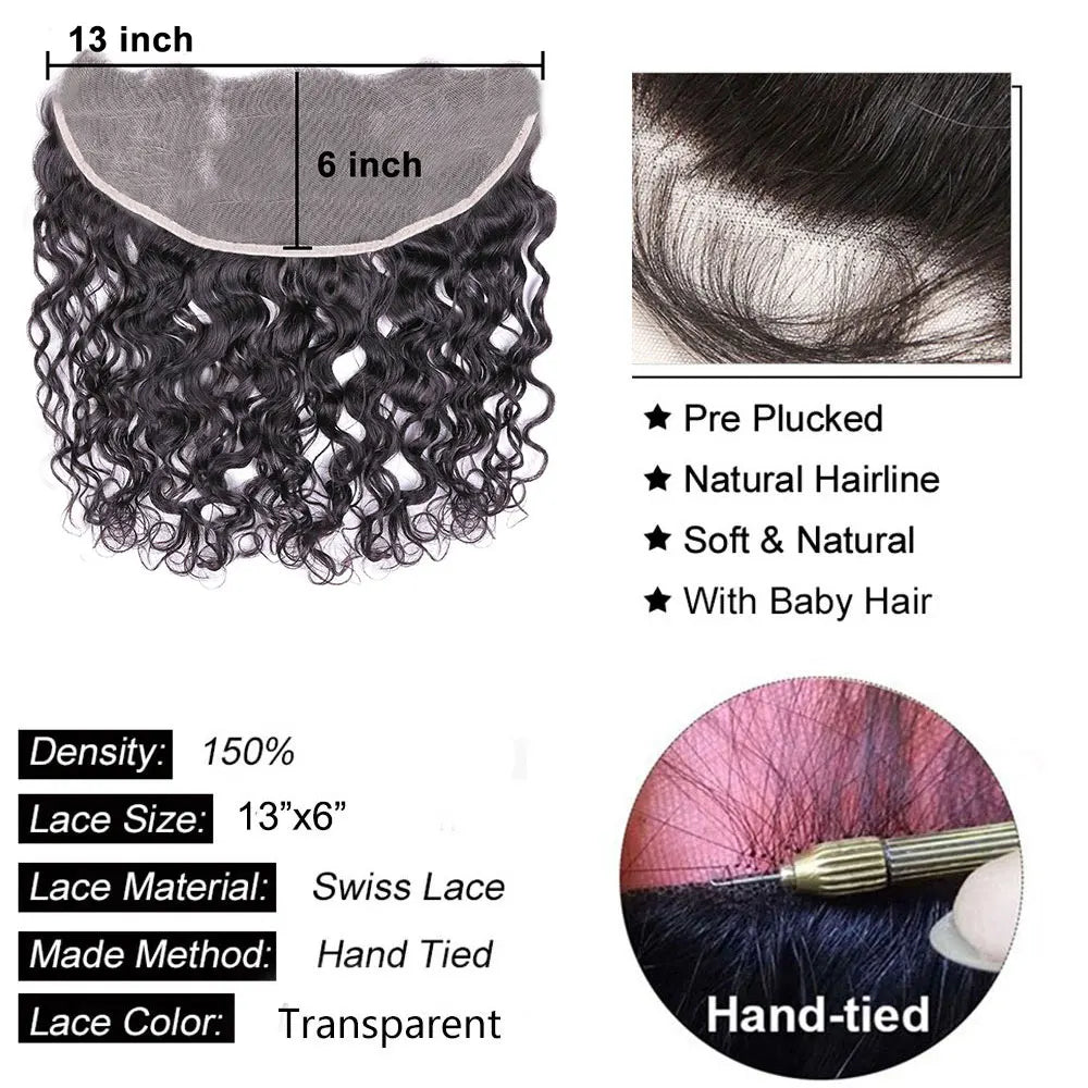 Newmi Water Wave Closure Human Hair 4x4 5x5 6x6 Lace Closure Water Wave 13x4 13x6  Lace Frontal Extensions Pre Plucked