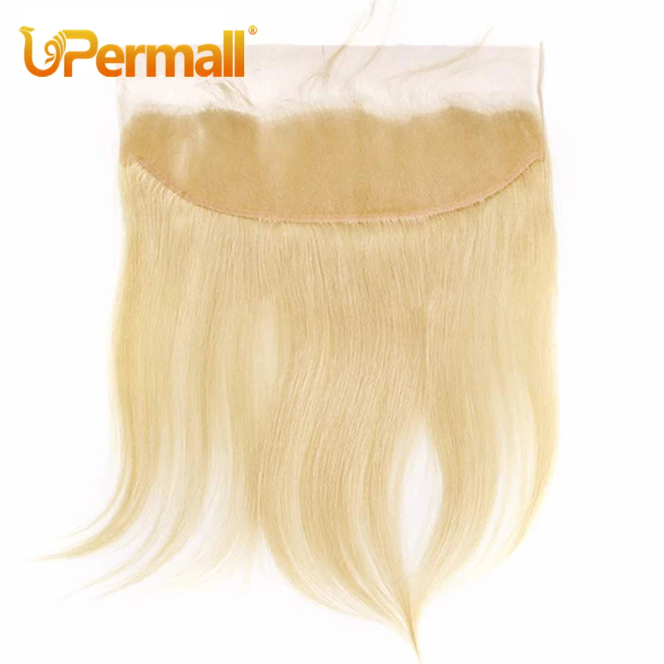 Upermall #613 Blonde 13x4 Lace Frontal Straight Pre Plucked Swiss HD Transparent 4x4 5x5 Closure 100% Remy Human Hair On Sale