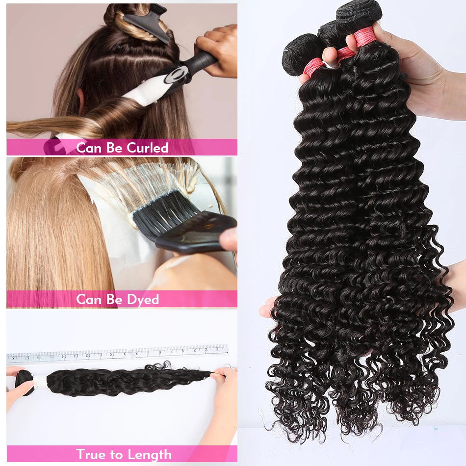 Human Hair Bundles Deep Wave Brazilian Hair Weave Bundles Water Raw Curly Bundle Remy Virgin Extension 3 4 Bundles 28 30 32 Inch