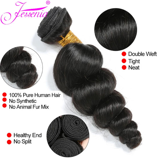 Human Hair Weave Bundles 12A Brazilian Loose Wave Bundles With HD Lace Closure 3/4 Bundles Deal Sale Human Hair With Frontal
