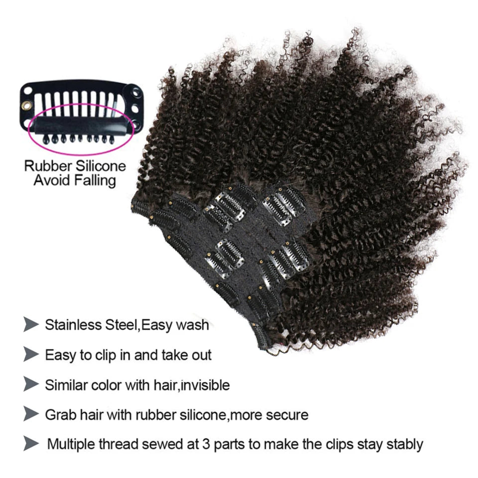 Maxine Curly Clip In Hair Extensions Human Natural Black Hair Full Head Sets 4A 4B Afro Kinky Curly Clip Ins Human Hair Bundles